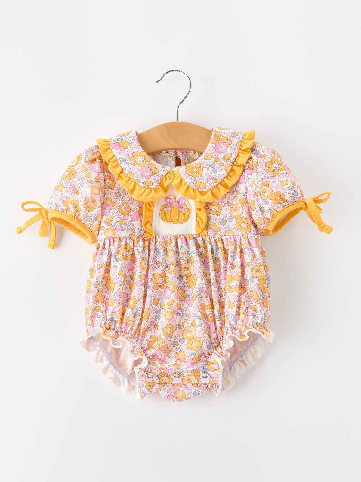 Three Little Tots Halloween Pumpkin Floral Baby Bubble Romper