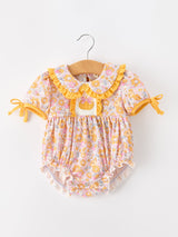 Three Little Tots Halloween Pumpkin Floral Baby Bubble Romper