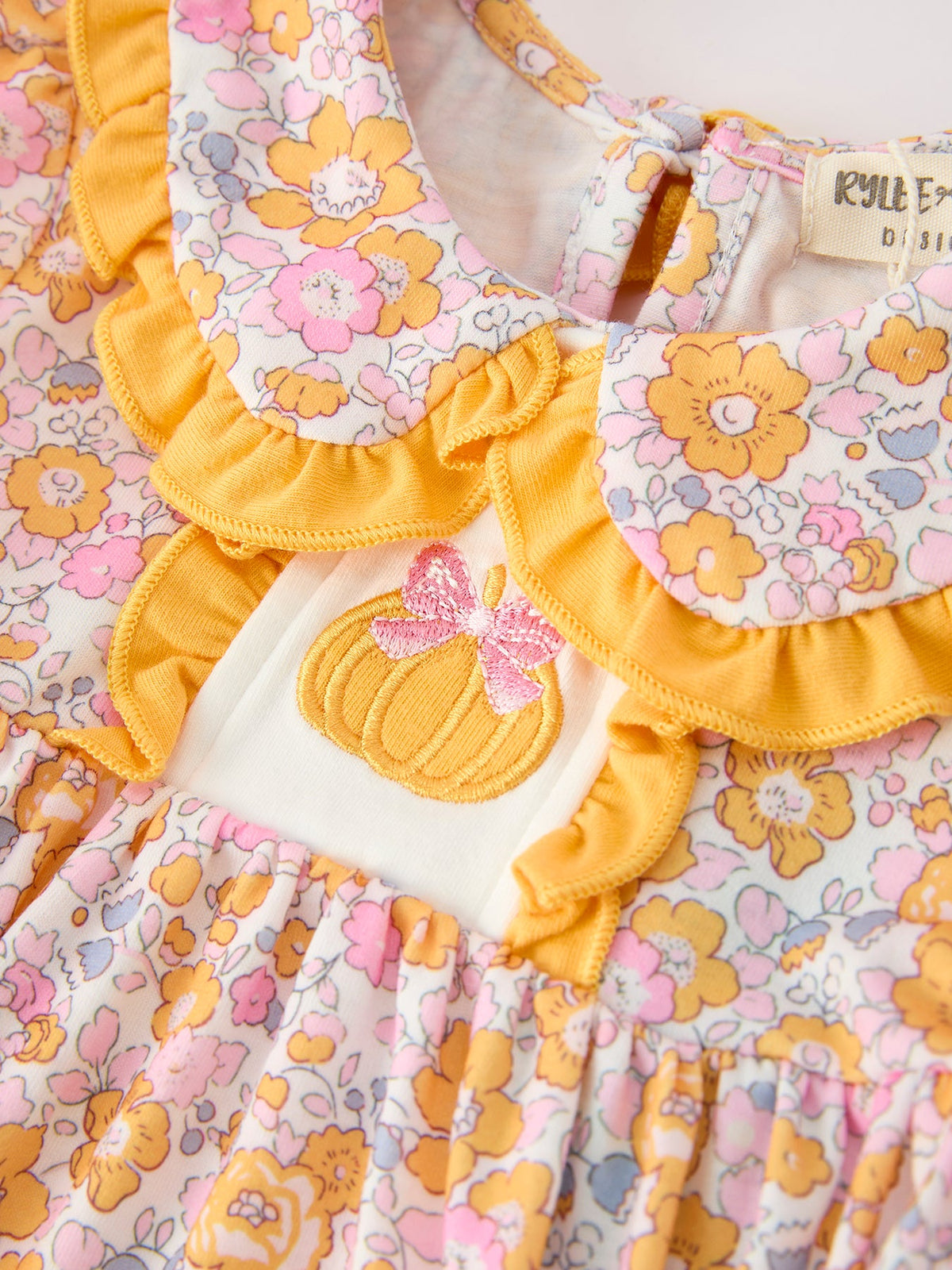 Three Little Tots Halloween Pumpkin Floral Baby Bubble Romper, alternate angle