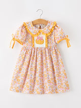 Three Little Tots Halloween Pumpkin Floral Girls Dress