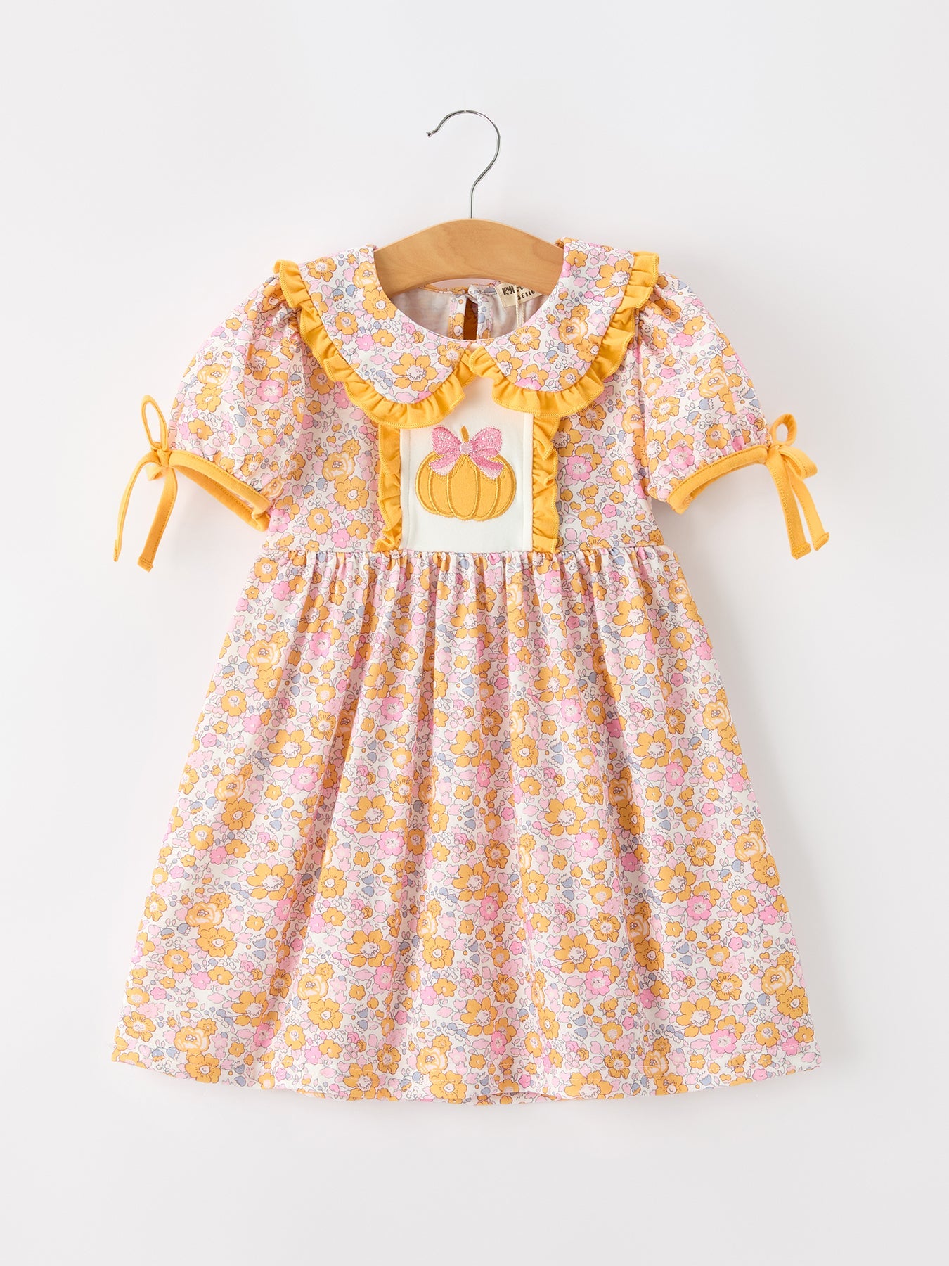 Three Little Tots Halloween Pumpkin Floral Girls Dress