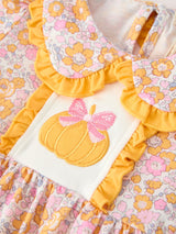Three Little Tots Halloween Pumpkin Floral Girls Dress, alternate angle