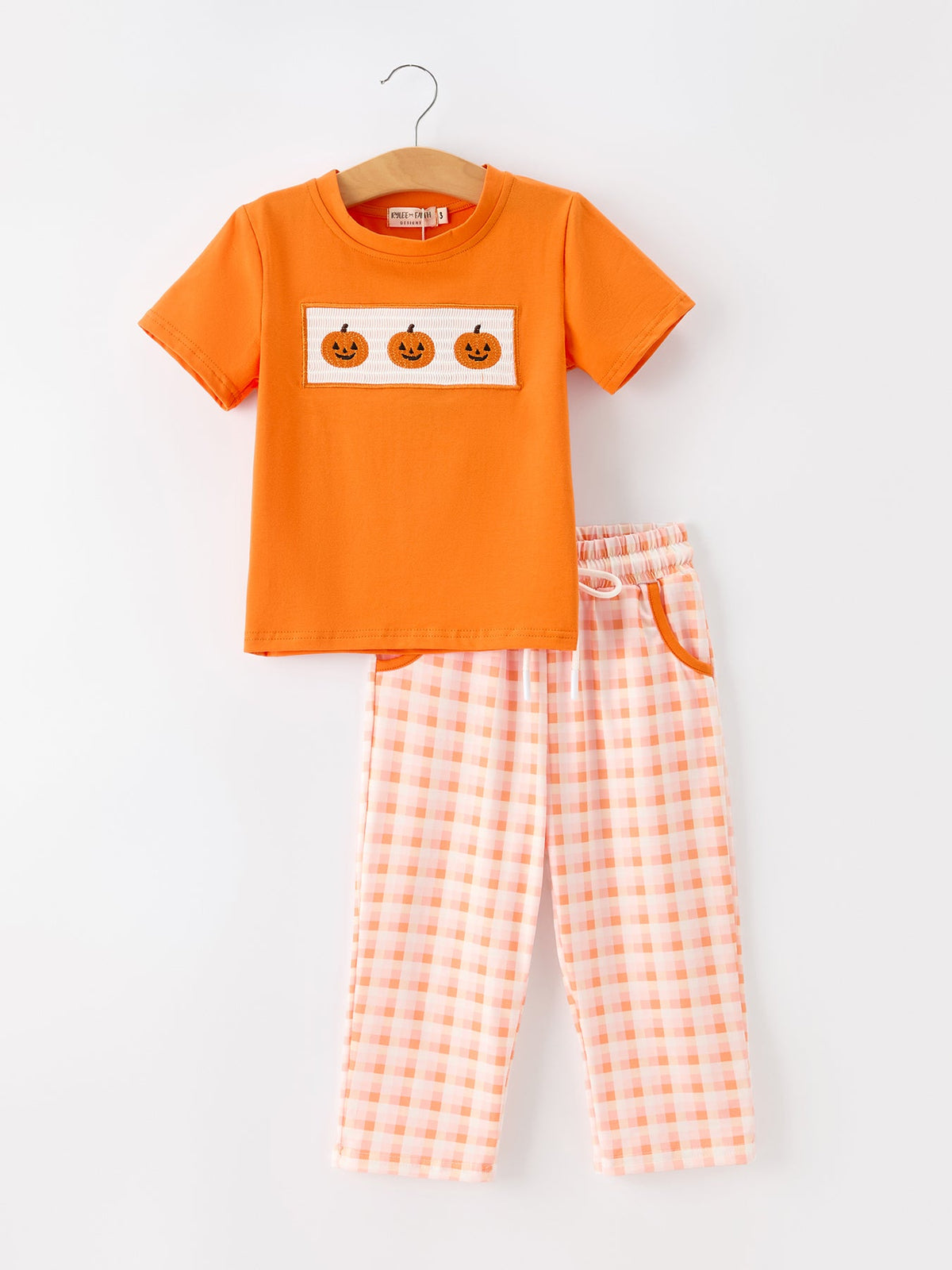 Three Little Tots Halloween Pumpkin Plaid Boys Pants Set