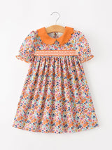 Fall Floral Smocked Petals Collar Girls Dress