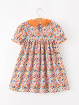 Fall Floral Smocked Petals Collar Girls Dress