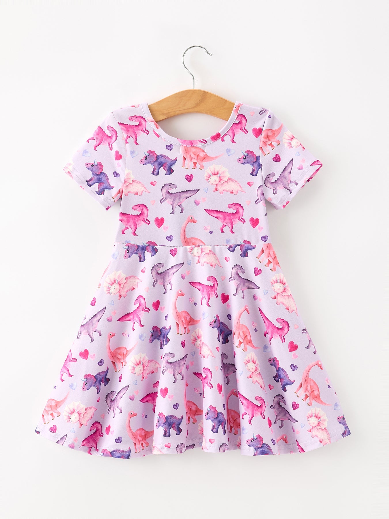 Three Little Tots Dinosaur Heart Twirl Girls Dress Short Sleeves, additional product photo