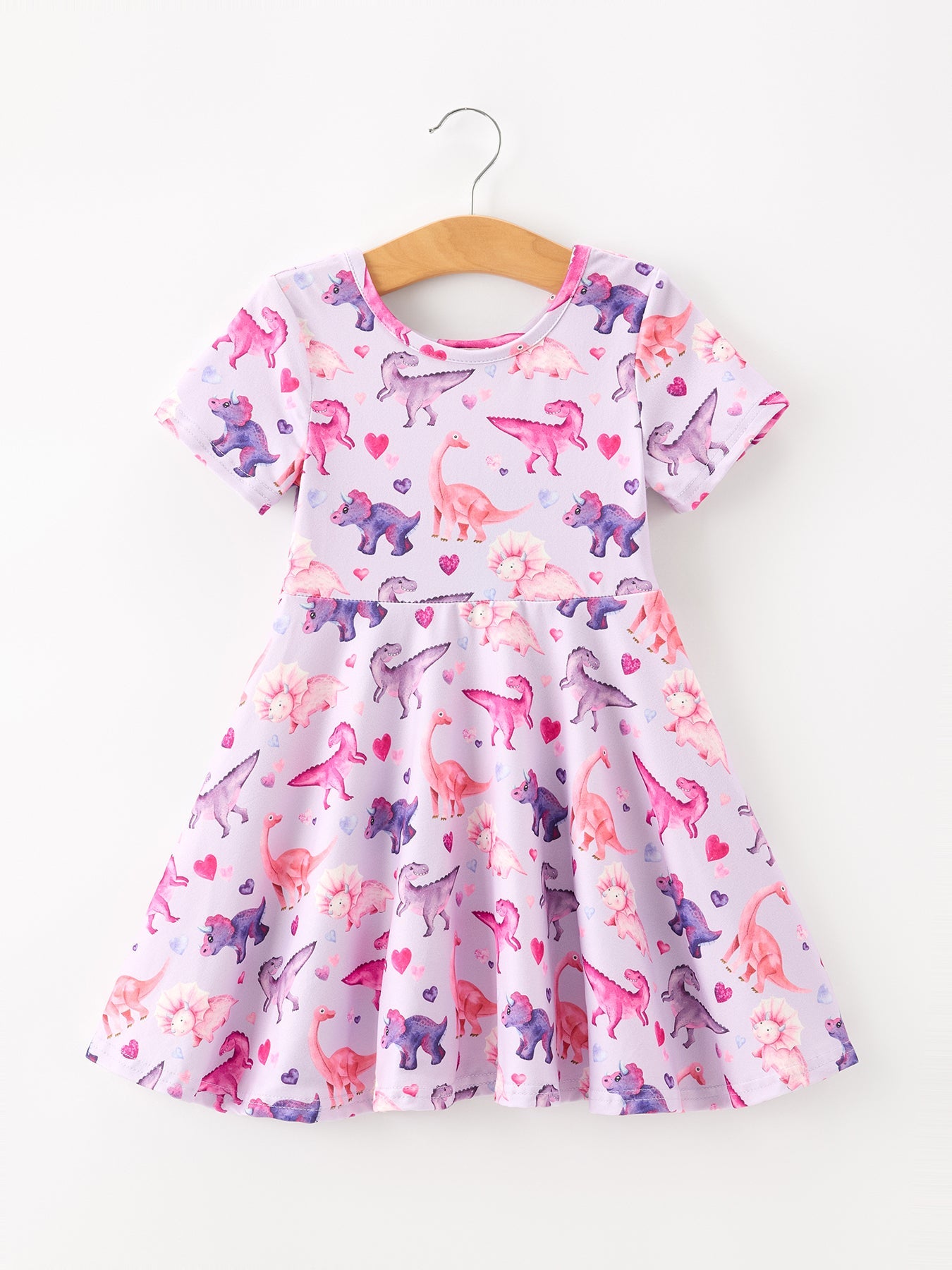 Three Little Tots Dinosaur Heart Twirl Girls Dress Short Sleeves