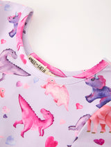 Three Little Tots Dinosaur Heart Twirl Girls Dress Short Sleeves, alternate angle
