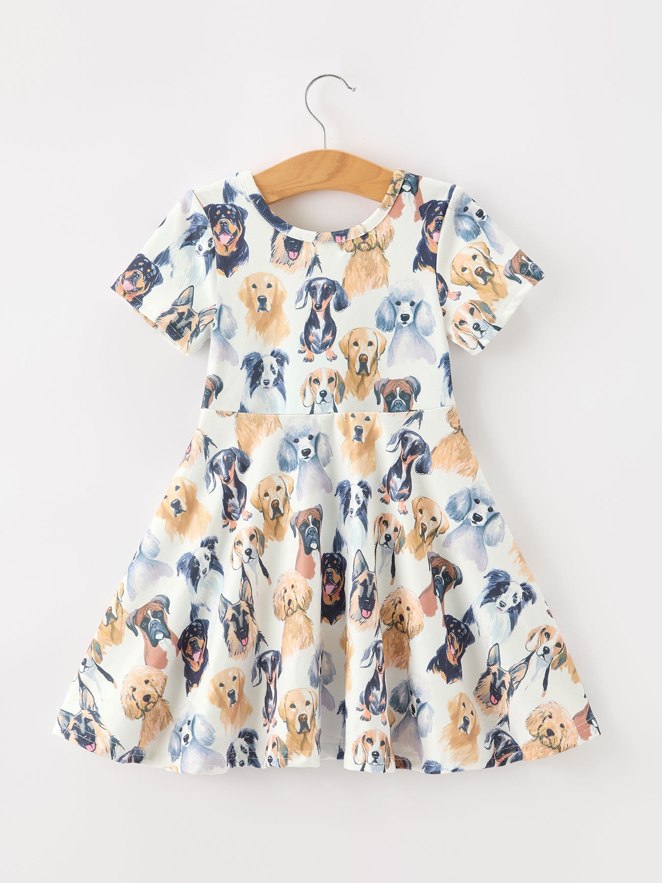 Three Little Tots Dog Print Girls Short Sleeve Twirl Dress, additional product photo