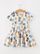 Three Little Tots Dog Print Girls Short Sleeve Twirl Dress, additional product photo