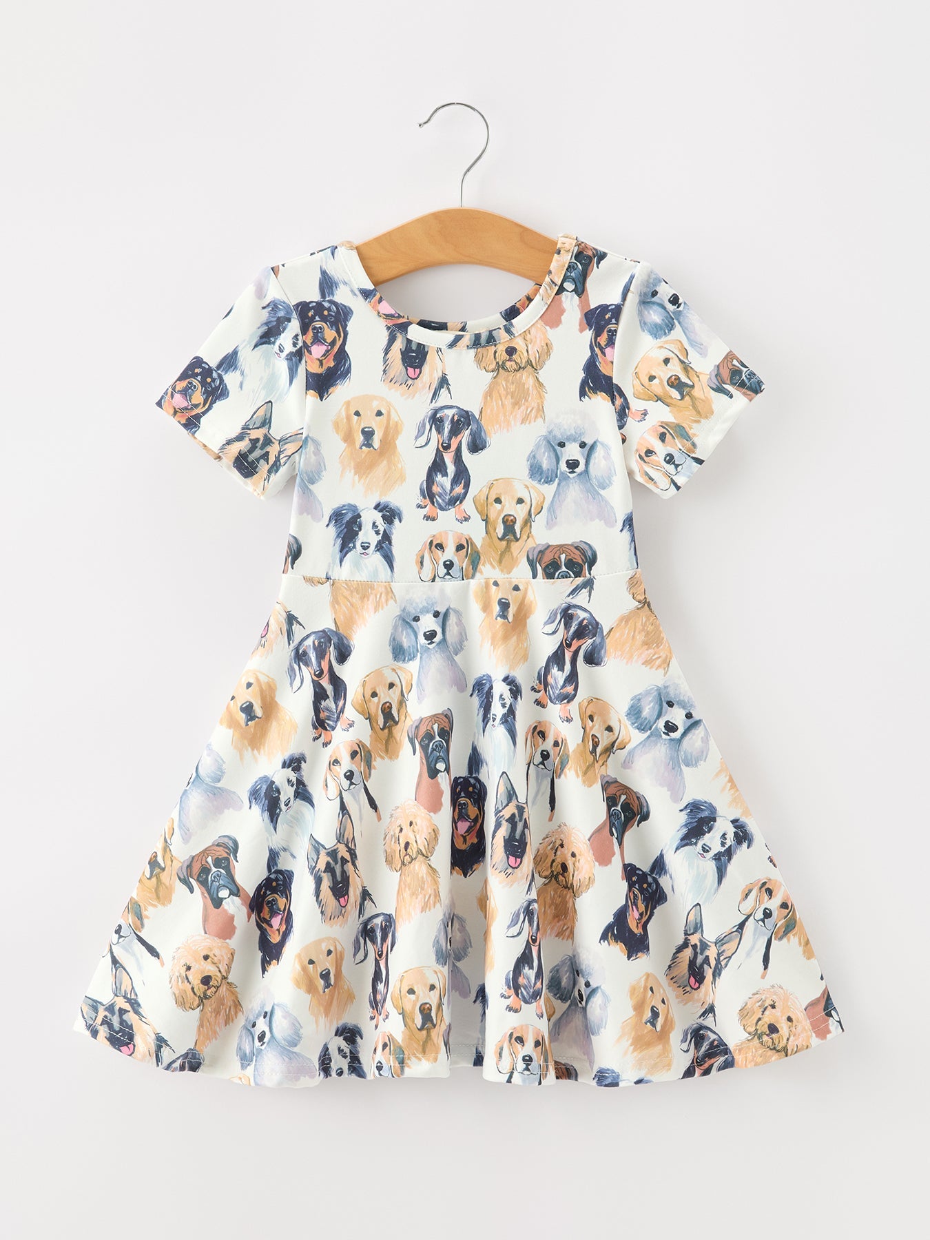 Three Little Tots Dog Print Girls Short Sleeve Twirl Dress