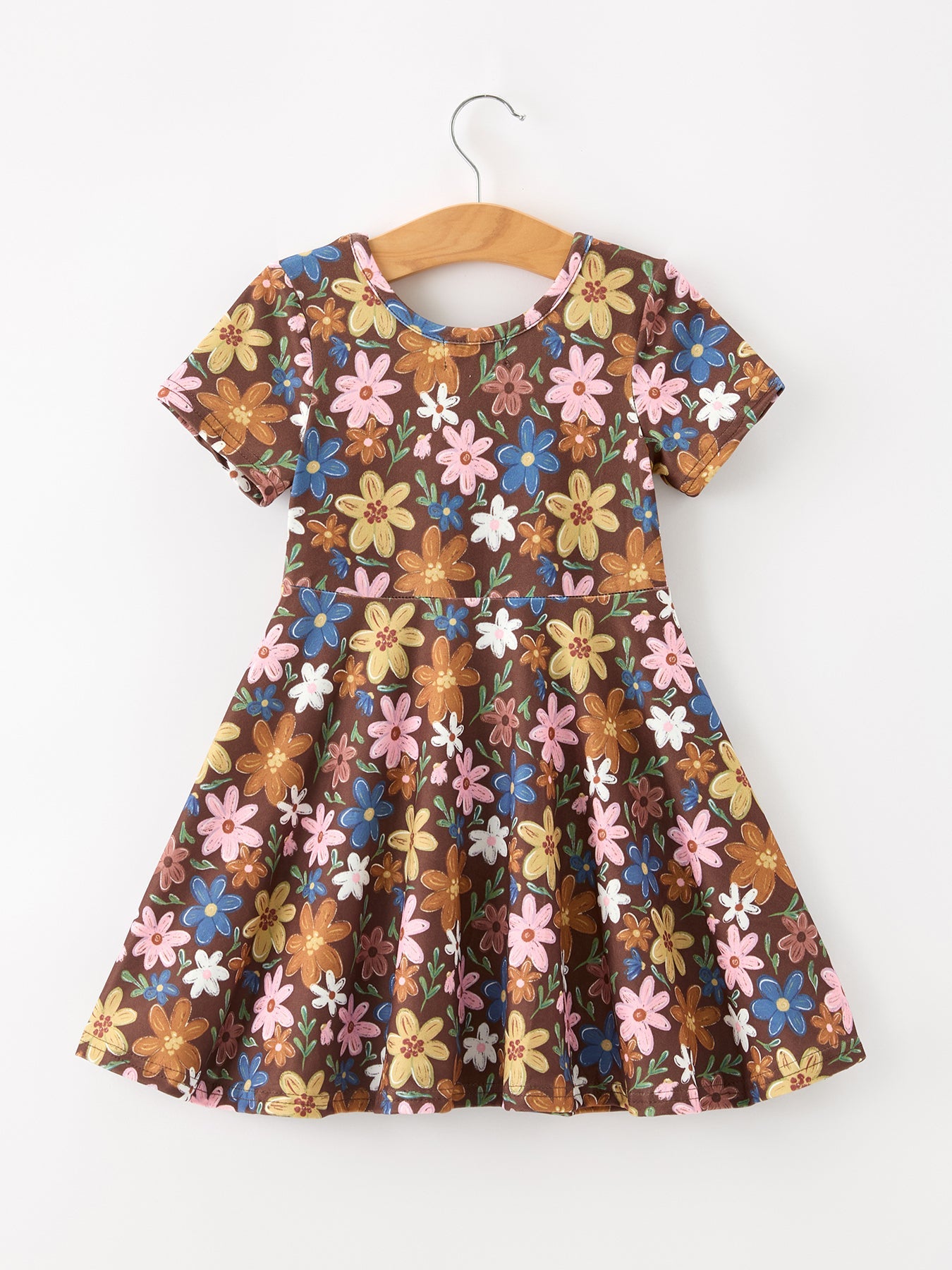 Fall Floral Twirl Girls Dress Short Sleeve