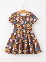 Fall Floral Twirl Girls Dress Short Sleeve