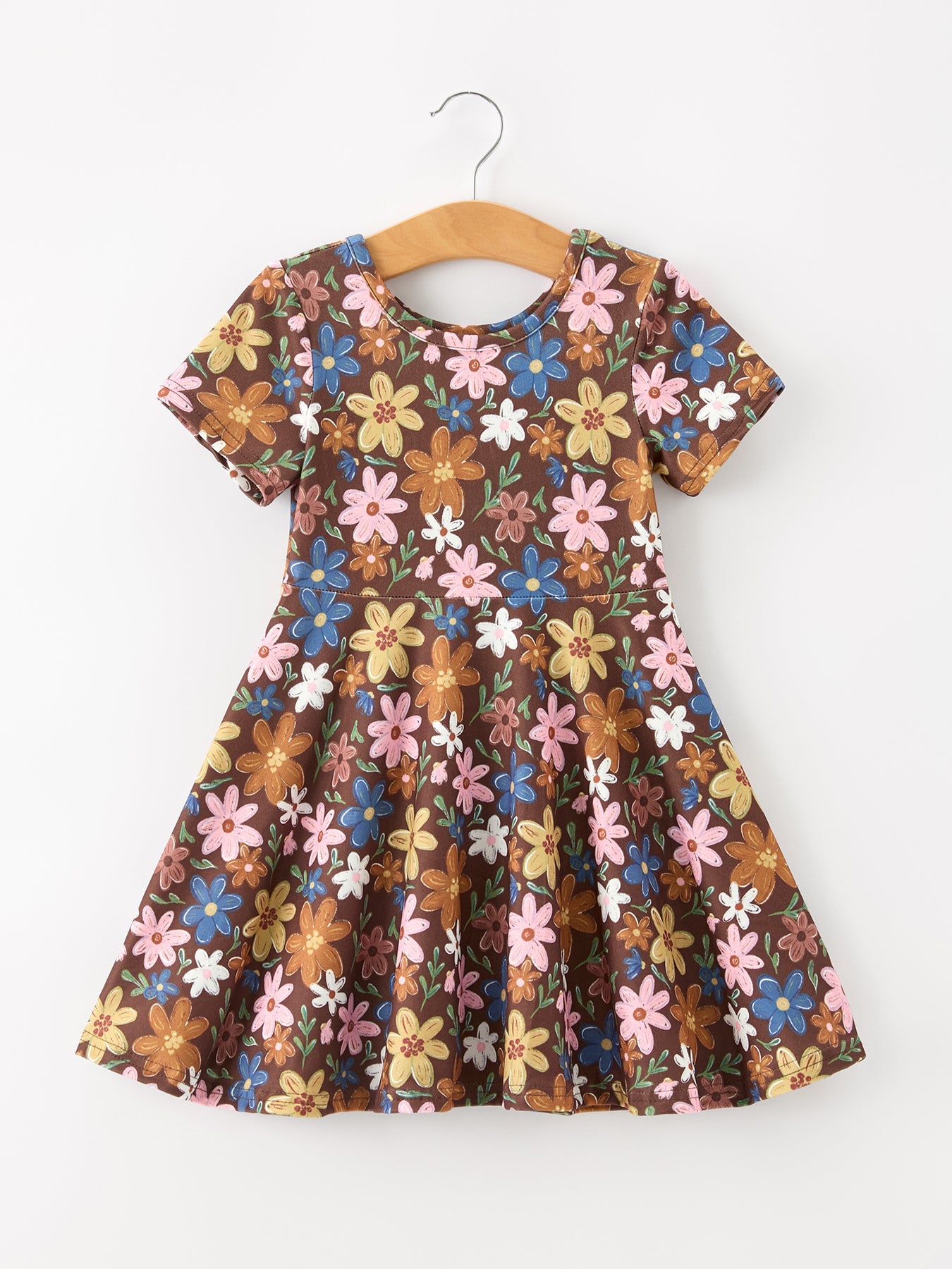 Fall Floral Twirl Girls Dress Short Sleeve