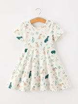 Three Little Tots Puppy Floral Twirl Girls Dress