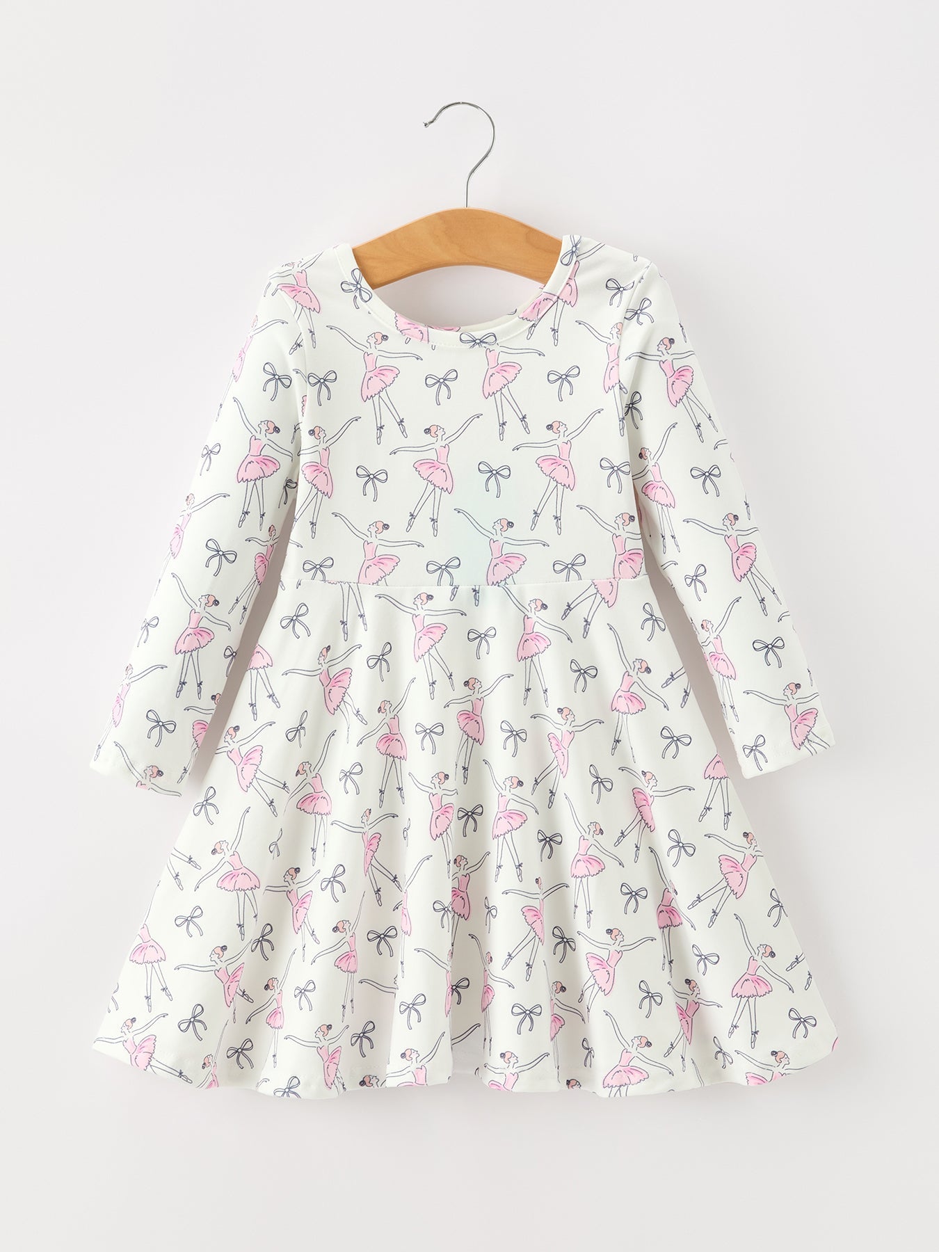 Three Little Tots Fall Ballet Bow Girls Long Sleeve Twirl Dress