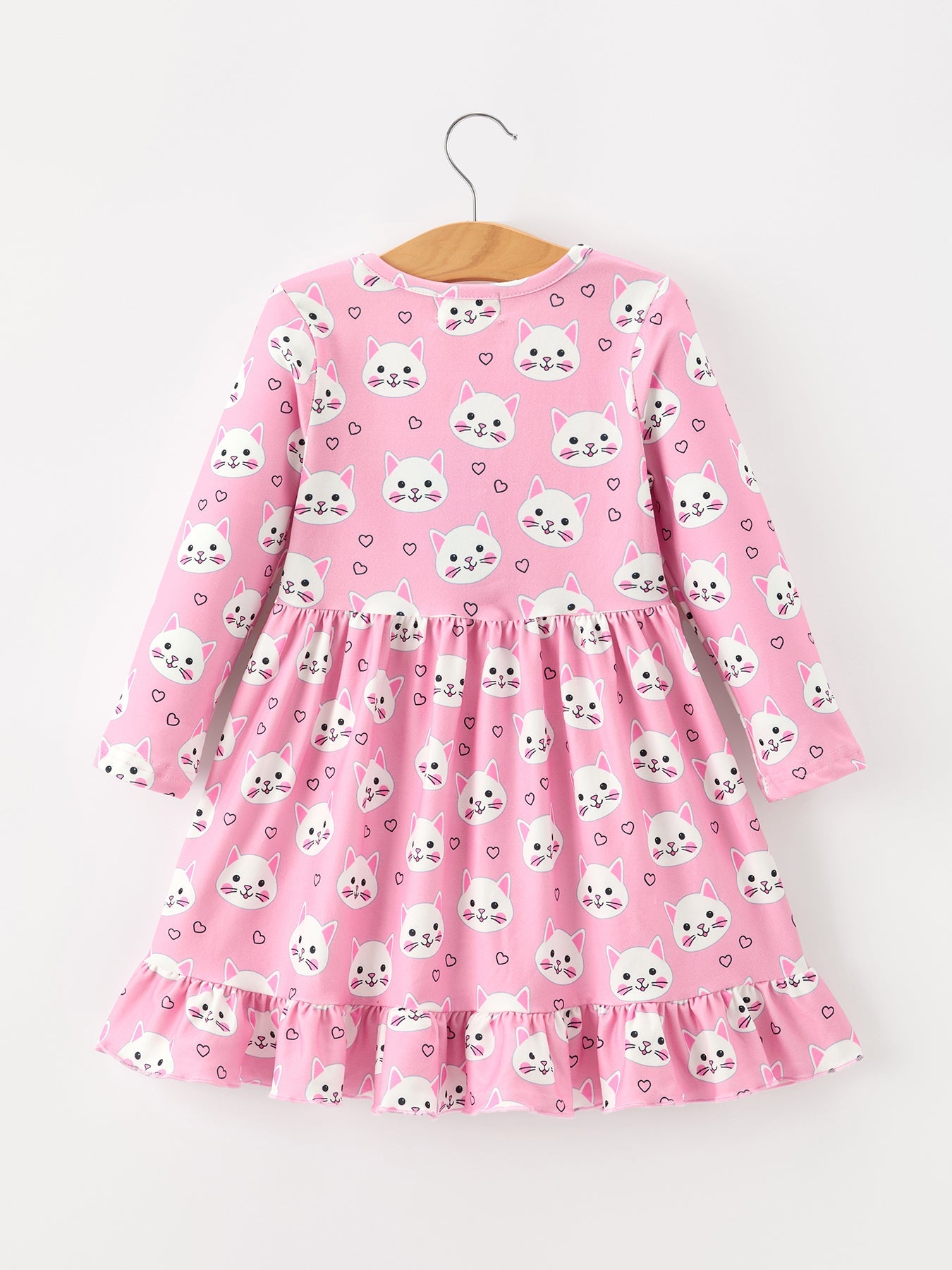 Fall Cat Print Girls Ruffle Hem Twirl Dress