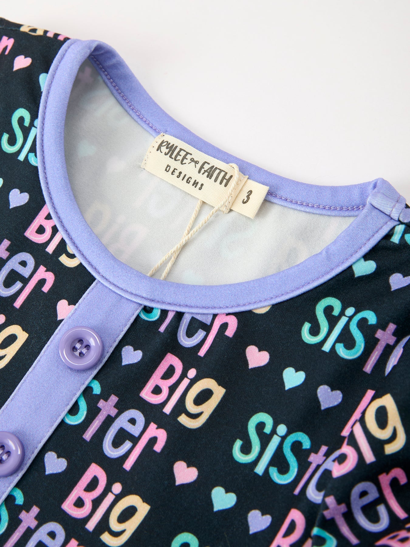 Three Little Tots Big Sister Rainbow Letter Print Girls Ruffle Hem Dress, alternate angle