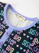 Three Little Tots Big Sister Rainbow Letter Print Girls Ruffle Hem Dress, alternate angle