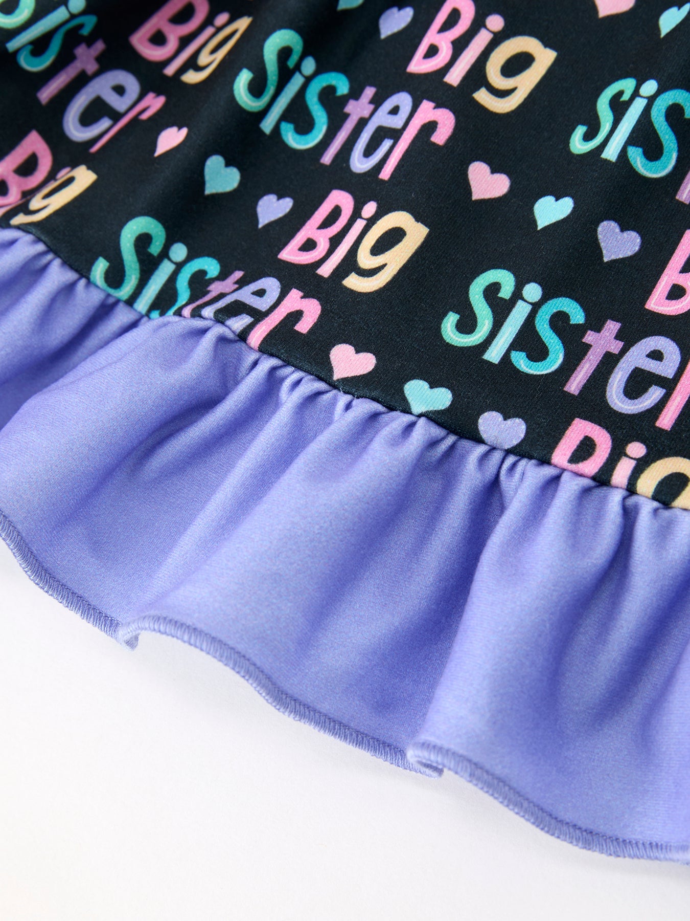 Three Little Tots Big Sister Rainbow Letter Print Girls Ruffle Hem Dress, extra product detail