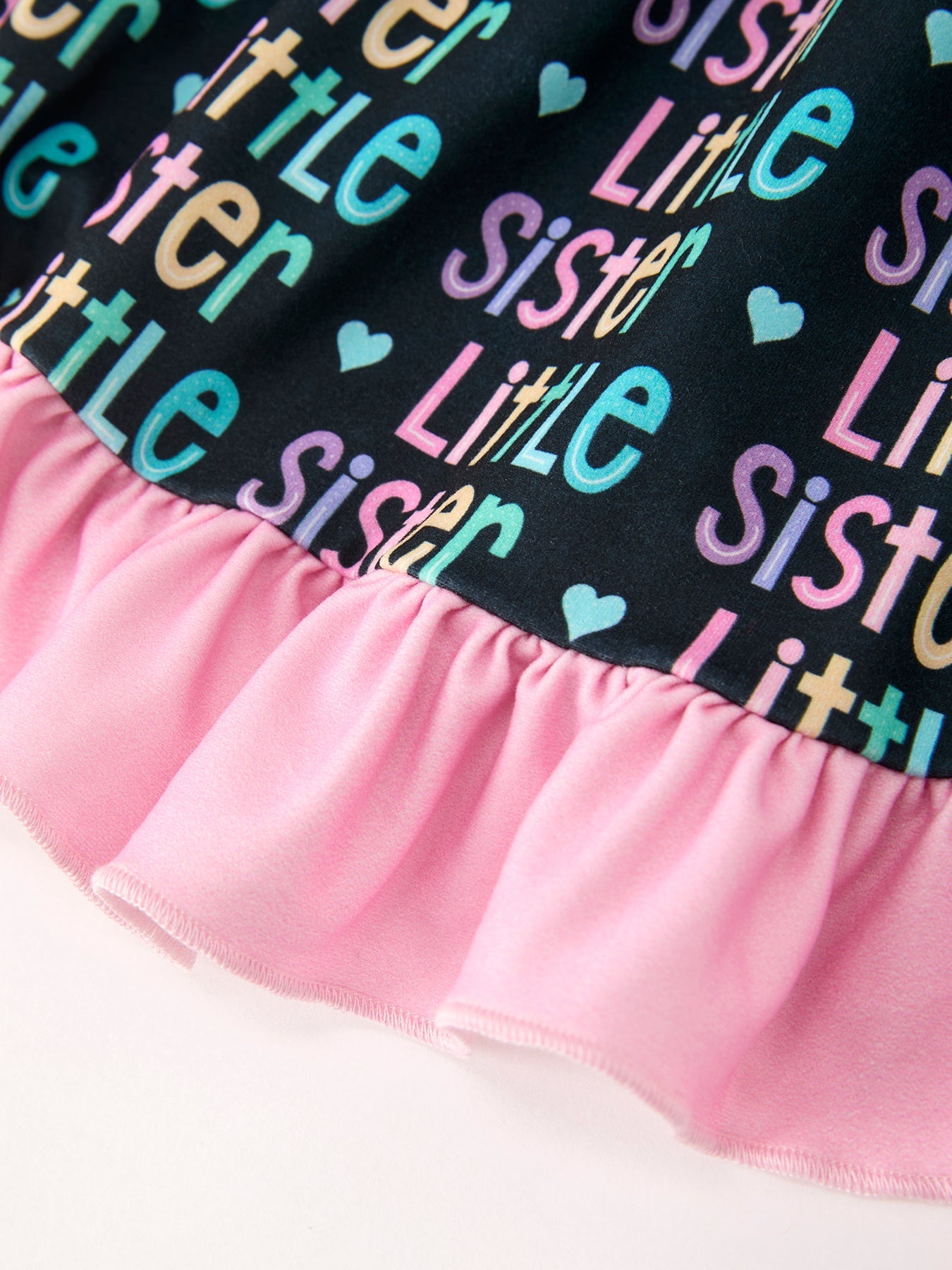Three Little Tots Little Sister Rainbow Letter Print Girls Ruffle Hem Dress, extra product detail
