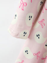 Halloween Ghost Bow Print Girls Long Sleeve Twirl Dress
