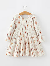 Halloween Ghost Floral Bow Girls Long Sleeve Twirl Dress