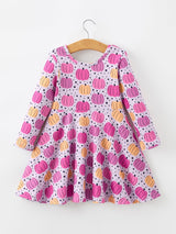 Three Little Tots Halloween Pumpkin Print Girls Long Sleeve Twirl Dress, additional product photo