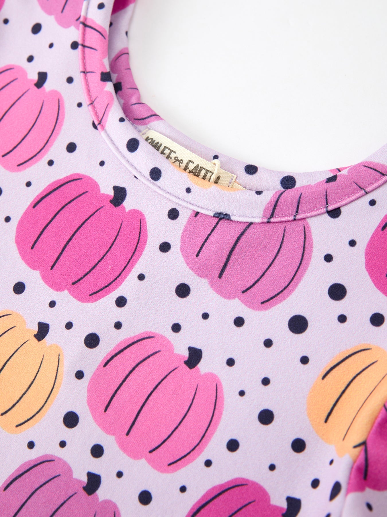 Three Little Tots Halloween Pumpkin Print Girls Long Sleeve Twirl Dress, alternate angle