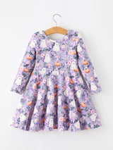 Three Little Tots Halloween Ghost Pumpkin Girls Long Sleeve Twirl Dress, additional product photo