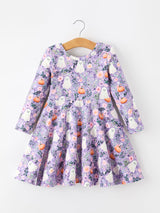 Three Little Tots Halloween Ghost Pumpkin Girls Long Sleeve Twirl Dress