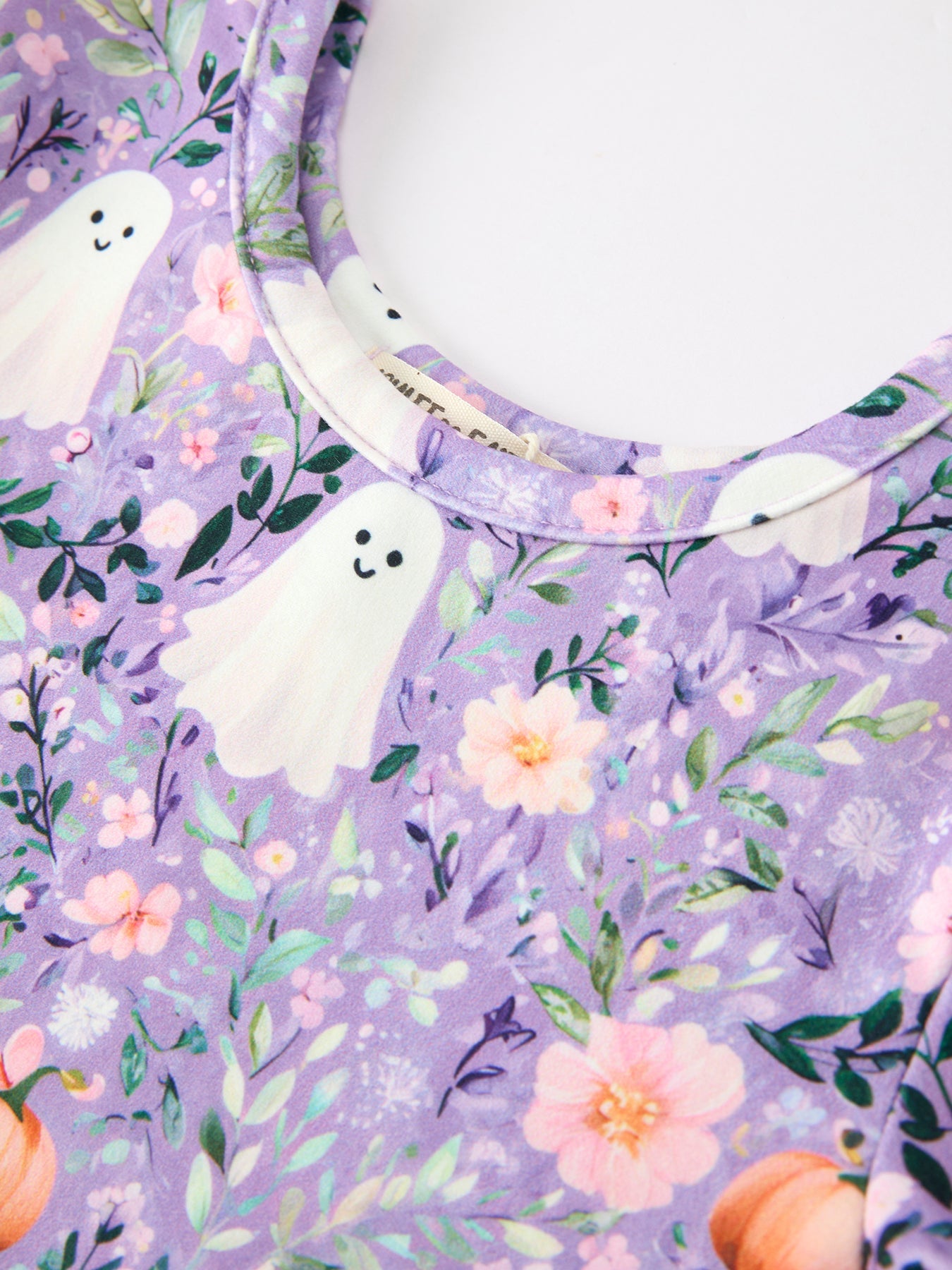 Three Little Tots Halloween Ghost Pumpkin Girls Long Sleeve Twirl Dress, alternate angle