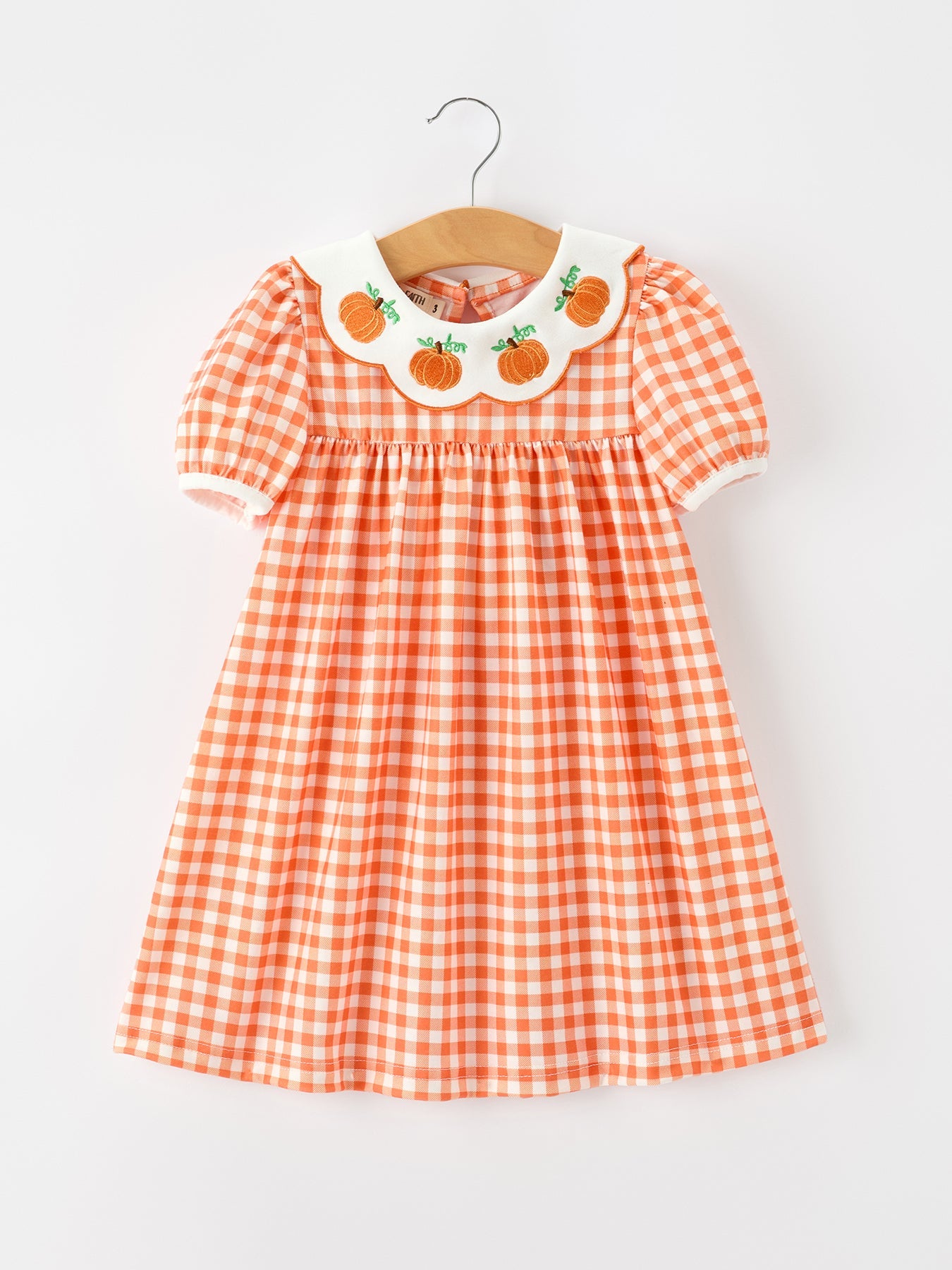 Three Little Tots Fall Pumpkin Embroidered Puff Sleeve Girls Dress