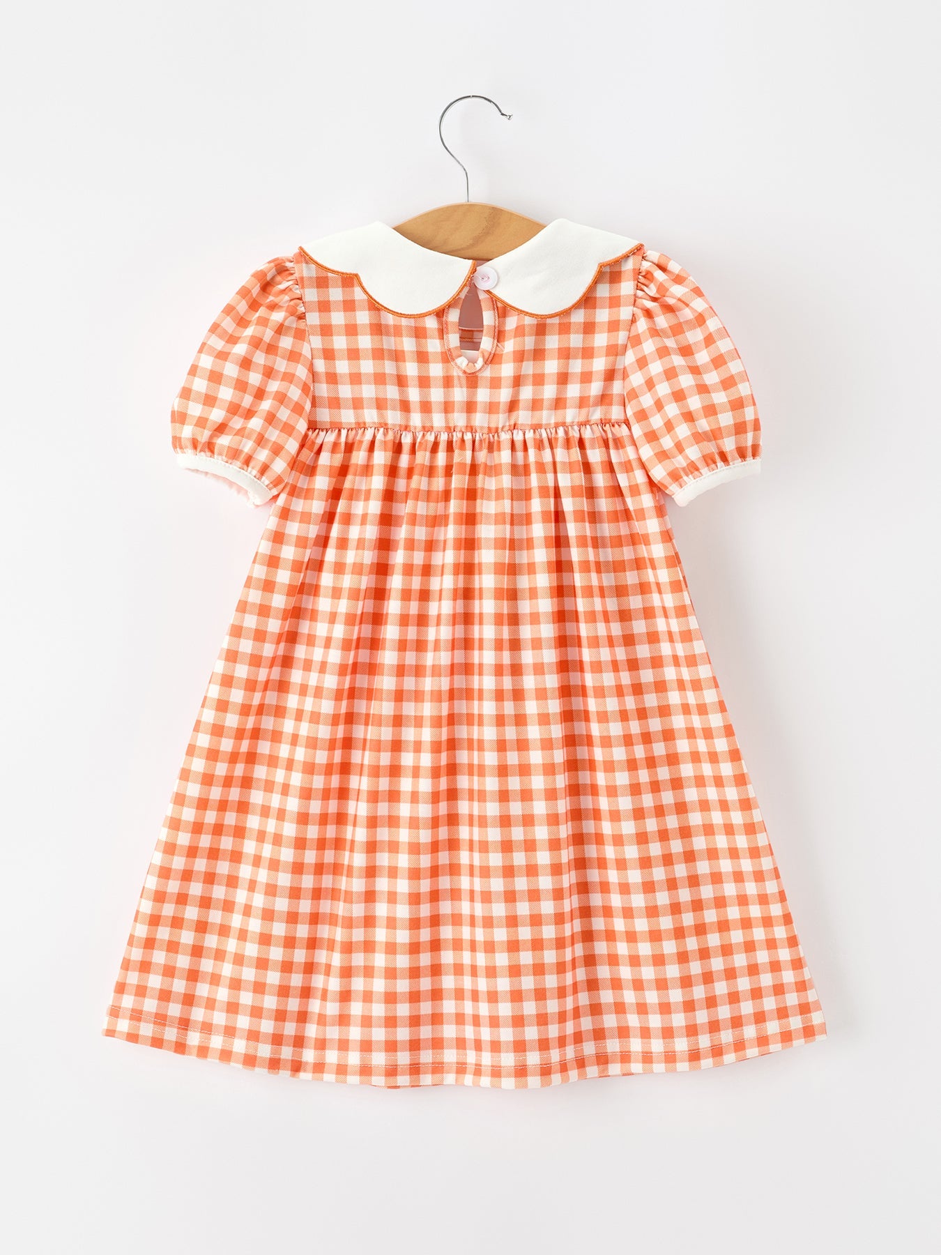 Three Little Tots Fall Pumpkin Embroidered Puff Sleeve Girls Dress, additional product photo