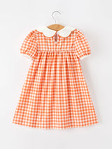 Three Little Tots Fall Pumpkin Embroidered Puff Sleeve Girls Dress, additional product photo
