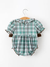 Plaid Moose Smocked Baby Girl Bubble Romper