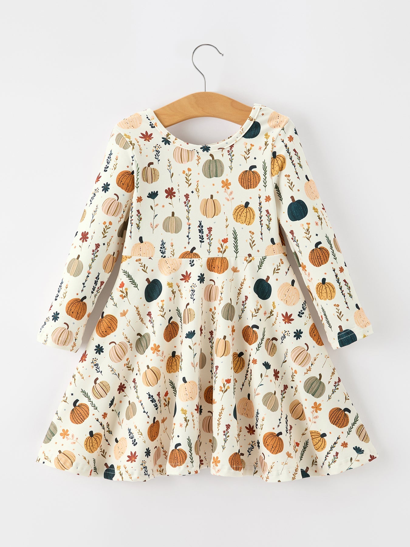 Three Little Tots Fall Orange Pumpkin and Leaf Twirl Girls Dress, additional product photo