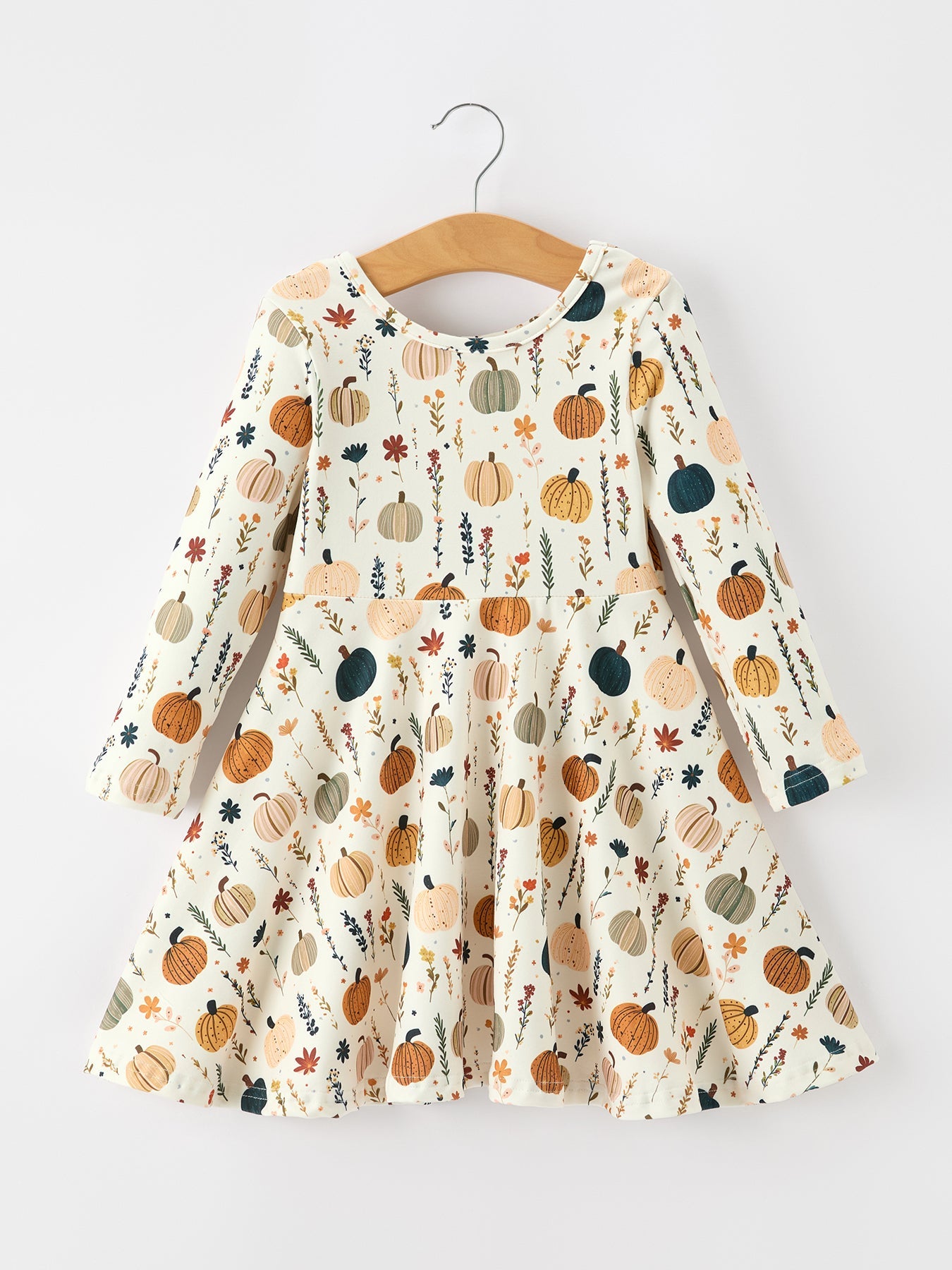 Three Little Tots Fall Orange Pumpkin and Leaf Twirl Girls Dress