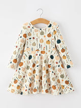 Three Little Tots Fall Orange Pumpkin and Leaf Twirl Girls Dress