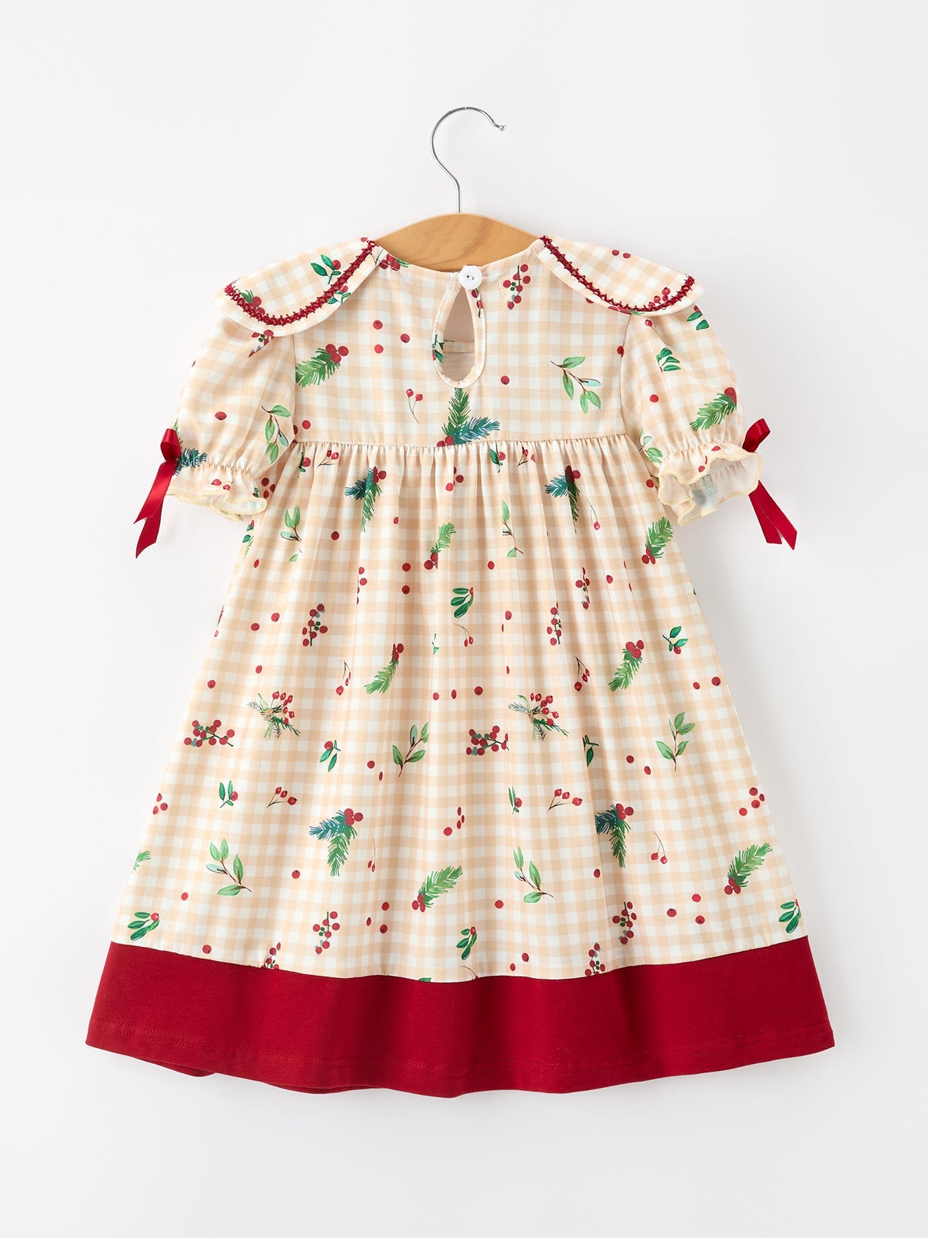 Fall Gingham Girls Dress Ruffle Collar Bow