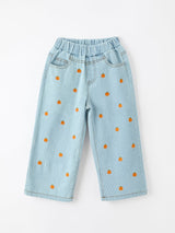 Halloween Thanksgiving Pumpkin Embroidered Girls Flare Pants