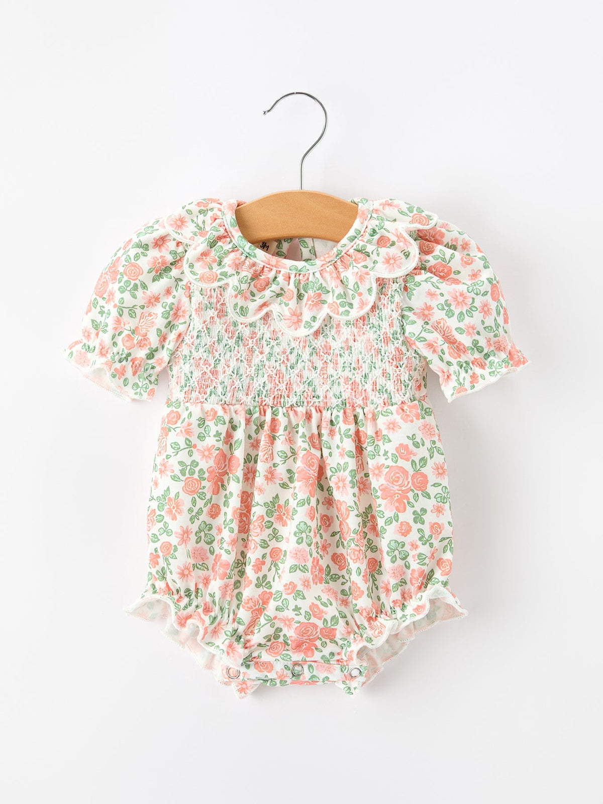 Three Little Tots Fall Blush Floral Baby Romper Smocked Petal Collar