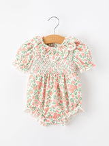 Three Little Tots Fall Blush Floral Baby Romper Smocked Petal Collar