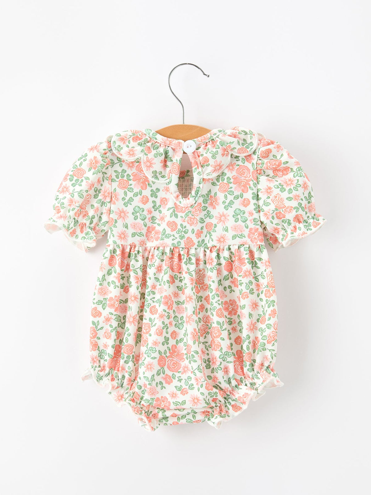 Three Little Tots Fall Blush Floral Baby Romper Smocked Petal Collar, additional product photo