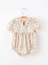 Three Little Tots Fall Blush Floral Baby Romper Smocked Petal Collar, additional product photo