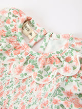 Three Little Tots Fall Blush Floral Baby Romper Smocked Petal Collar, alternate angle