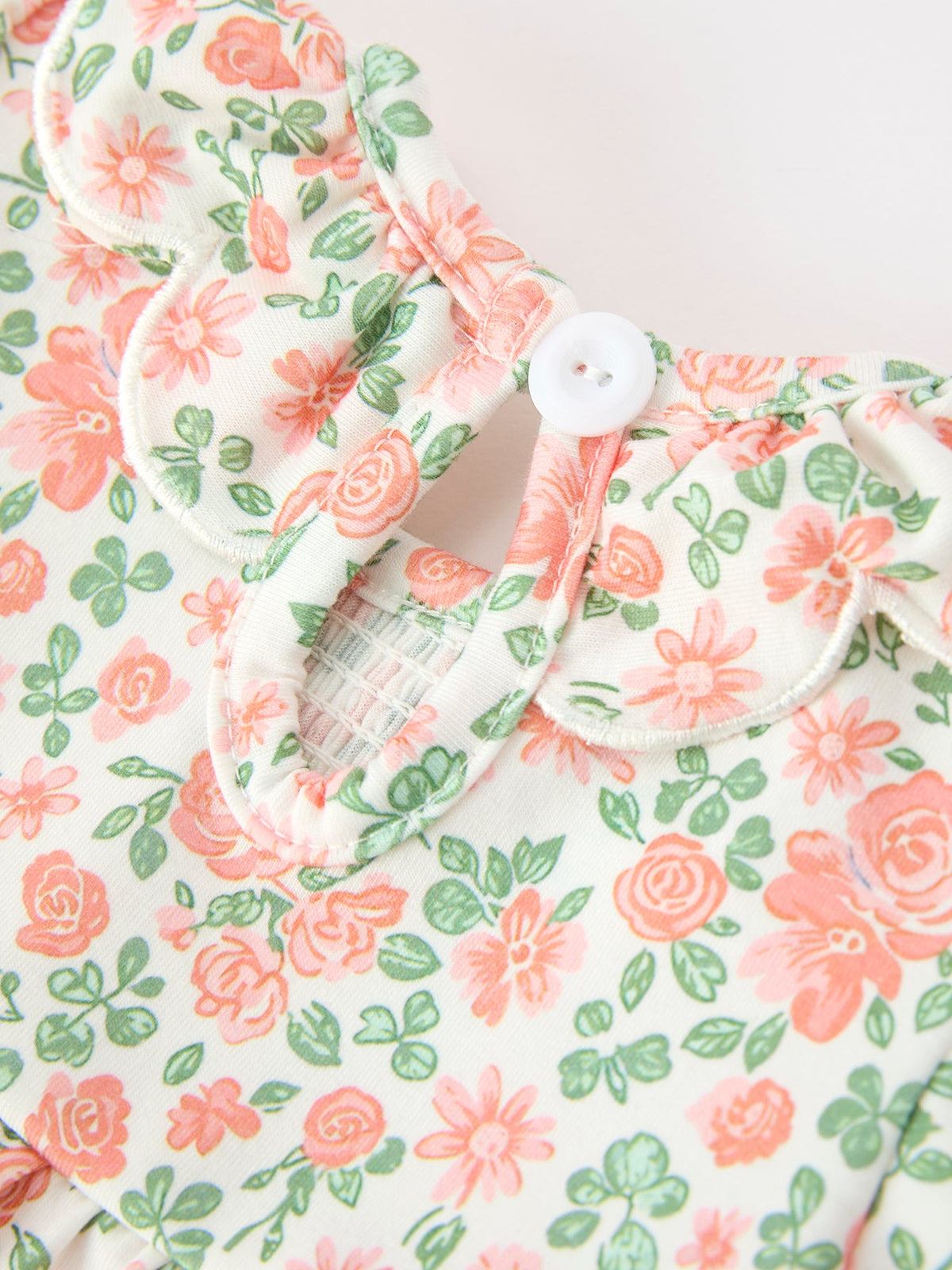 Three Little Tots Fall Blush Floral Baby Romper Smocked Petal Collar, extra product detail