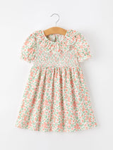 Three Little Tots Fall Blush Floral Girls Dress Smocked Petal Collar