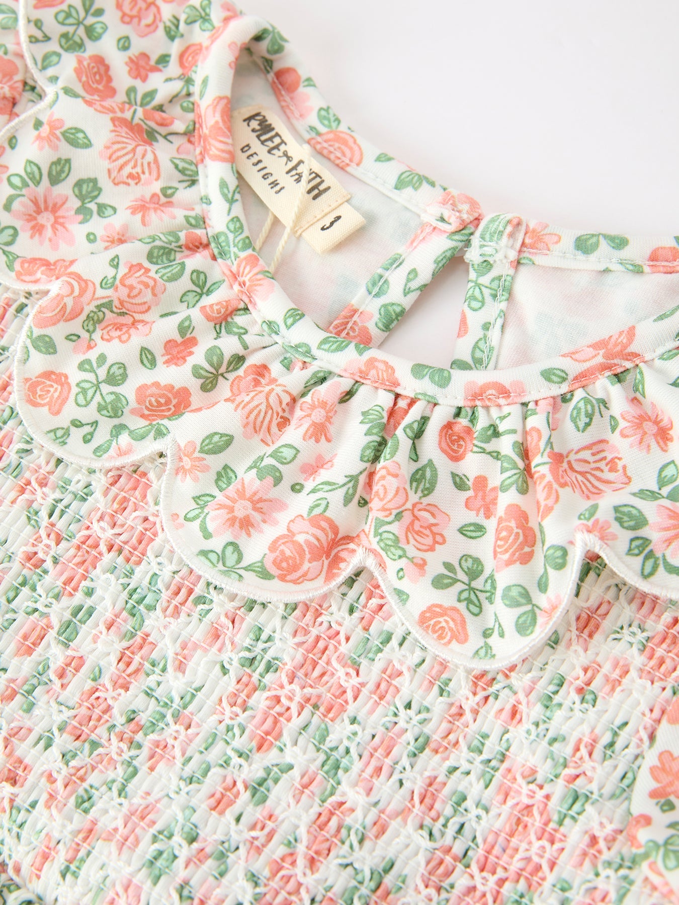 Three Little Tots Fall Blush Floral Girls Dress Smocked Petal Collar, alternate angle