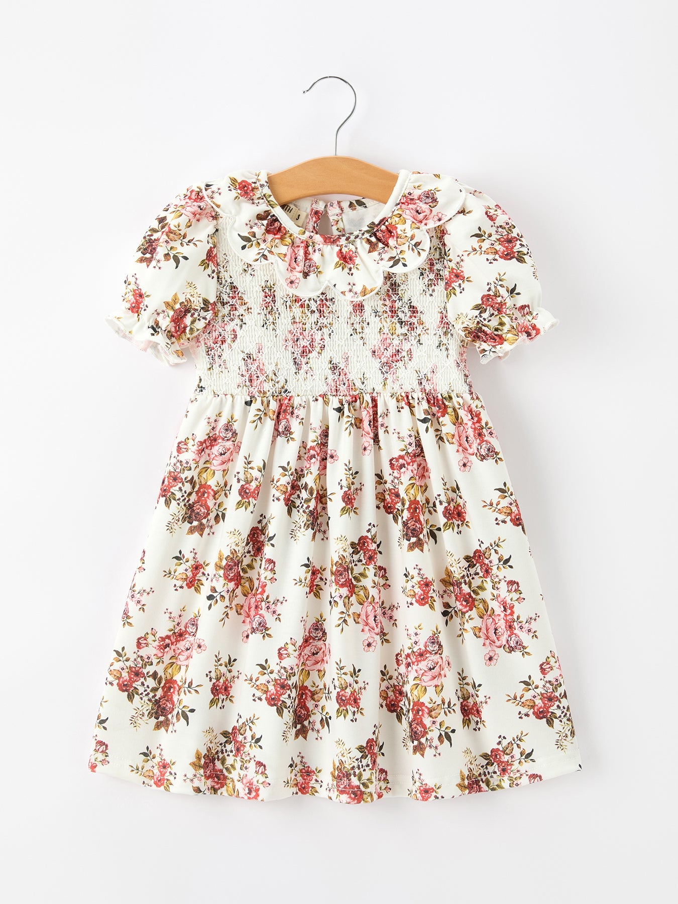 Three Little Tots Fall Garden Girls Dress Smocked Petal Collar Bow